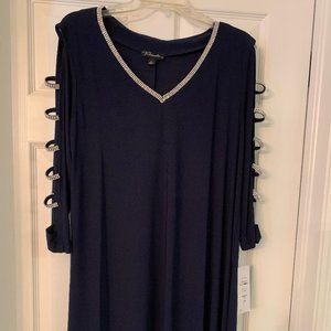 Navy Blue Cold Shoulder  Midi-Dress